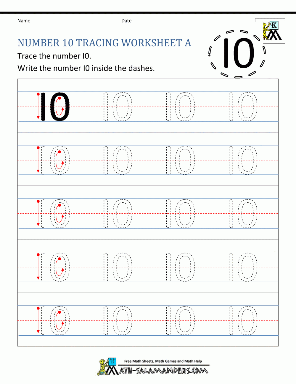 Tracing Number 10 Worksheets For Kindergarten Tracing Number 10 Worksheets For Kindergarten