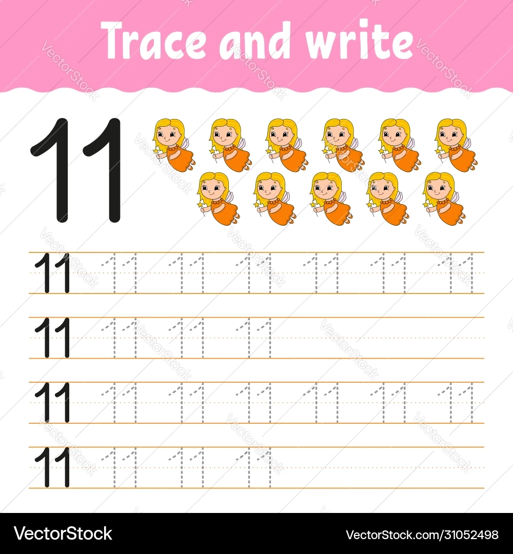 Number 11 Handwriting Practice Worksheet Royalty Free Vector 