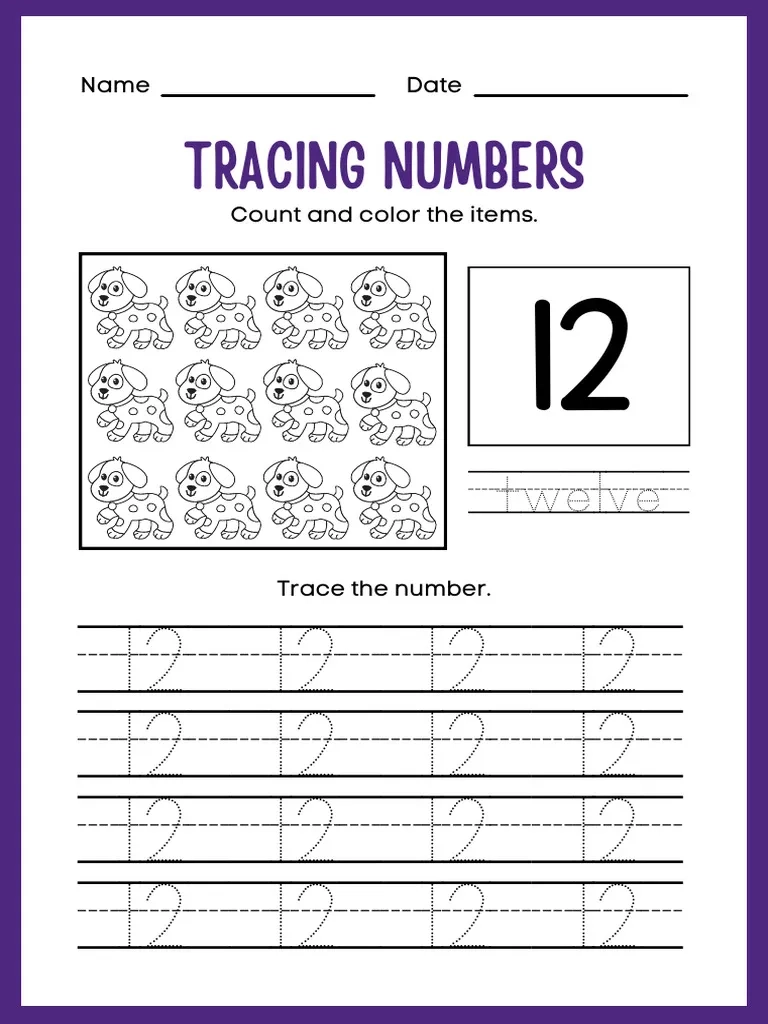12 Tracing Worksheet