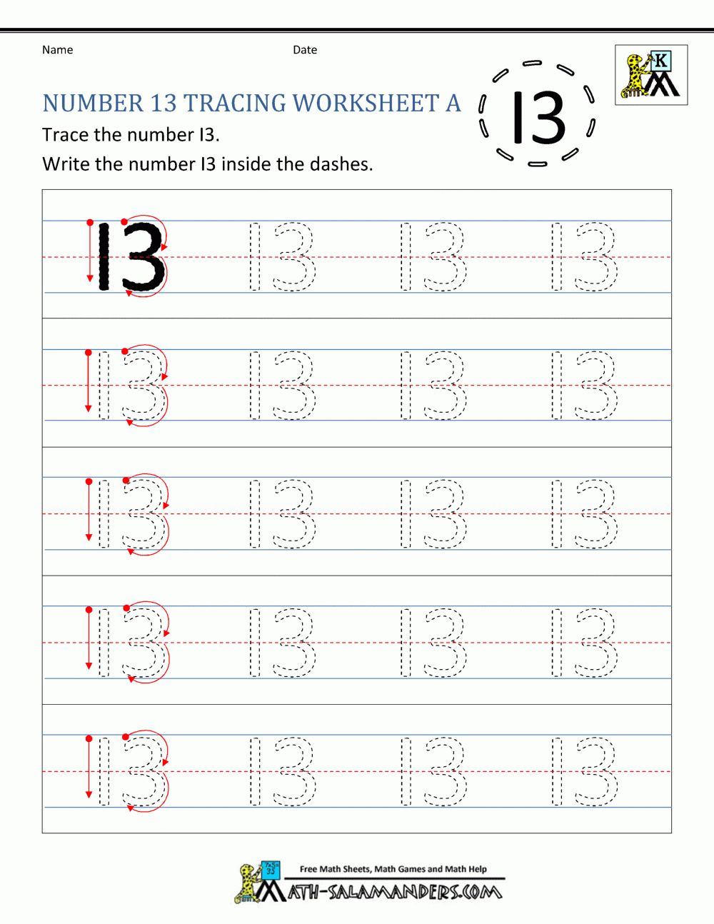 Number 13 Worksheets For Preschool