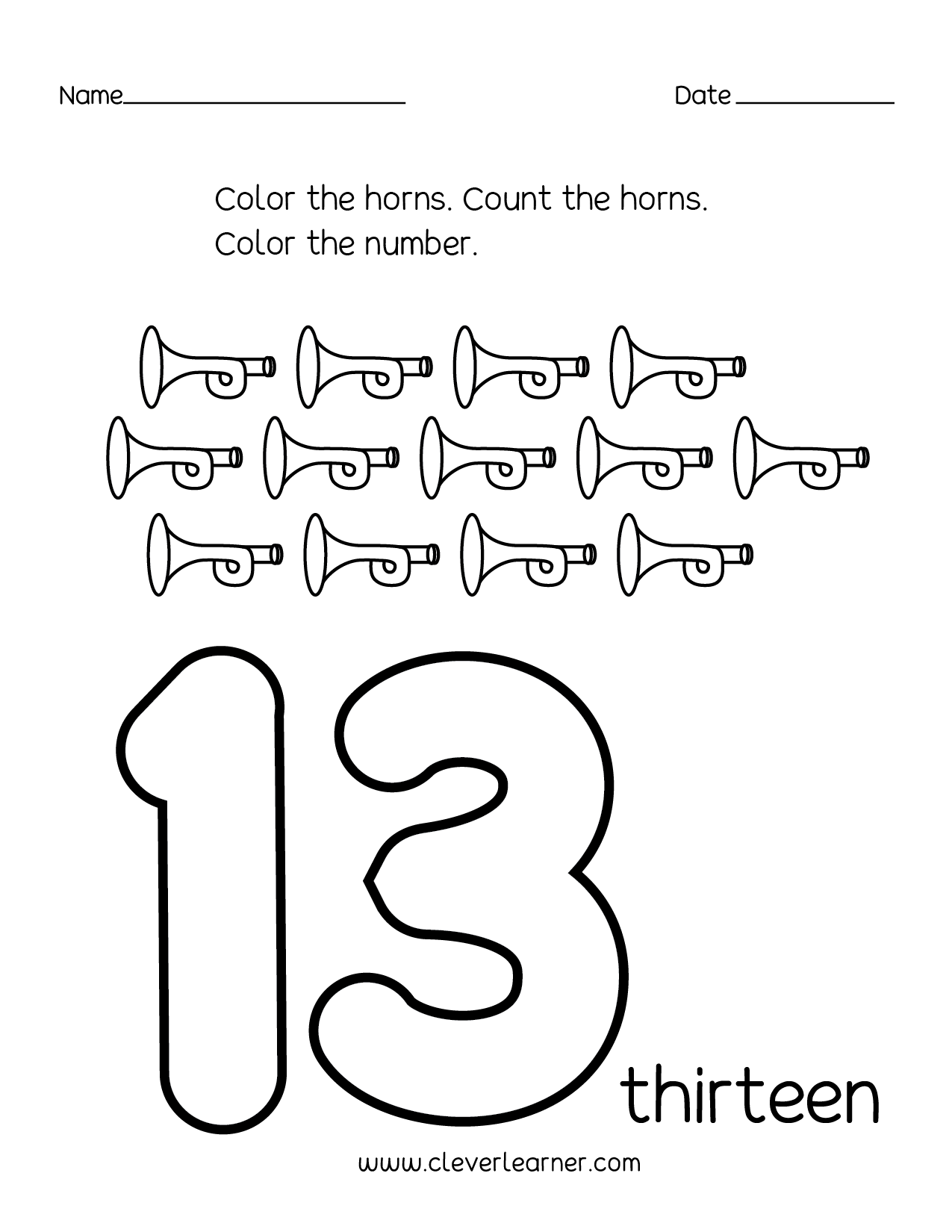 Number 13 Writing Counting And Identification Printable 