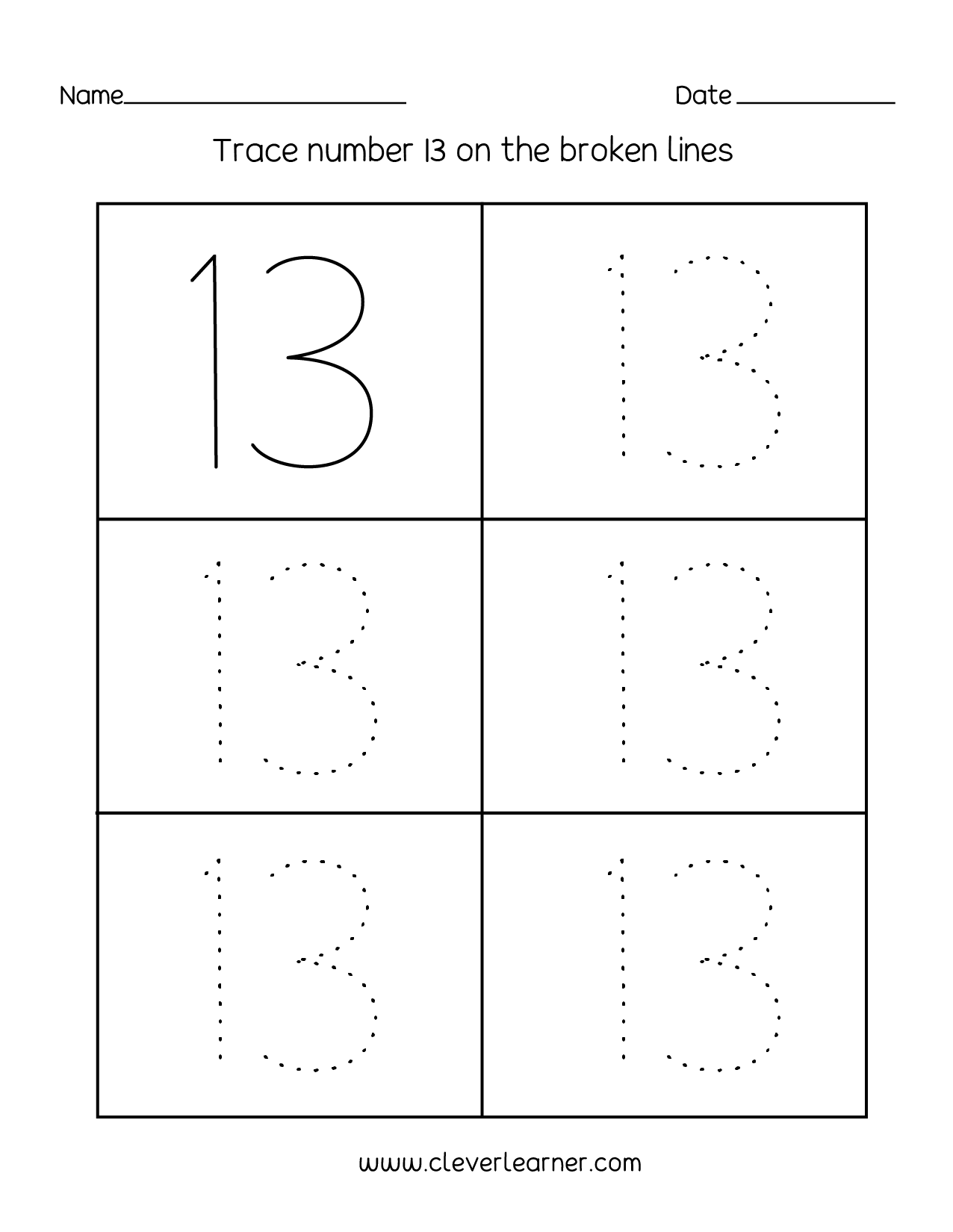 Number 13 Writing Counting And Identification Printable 