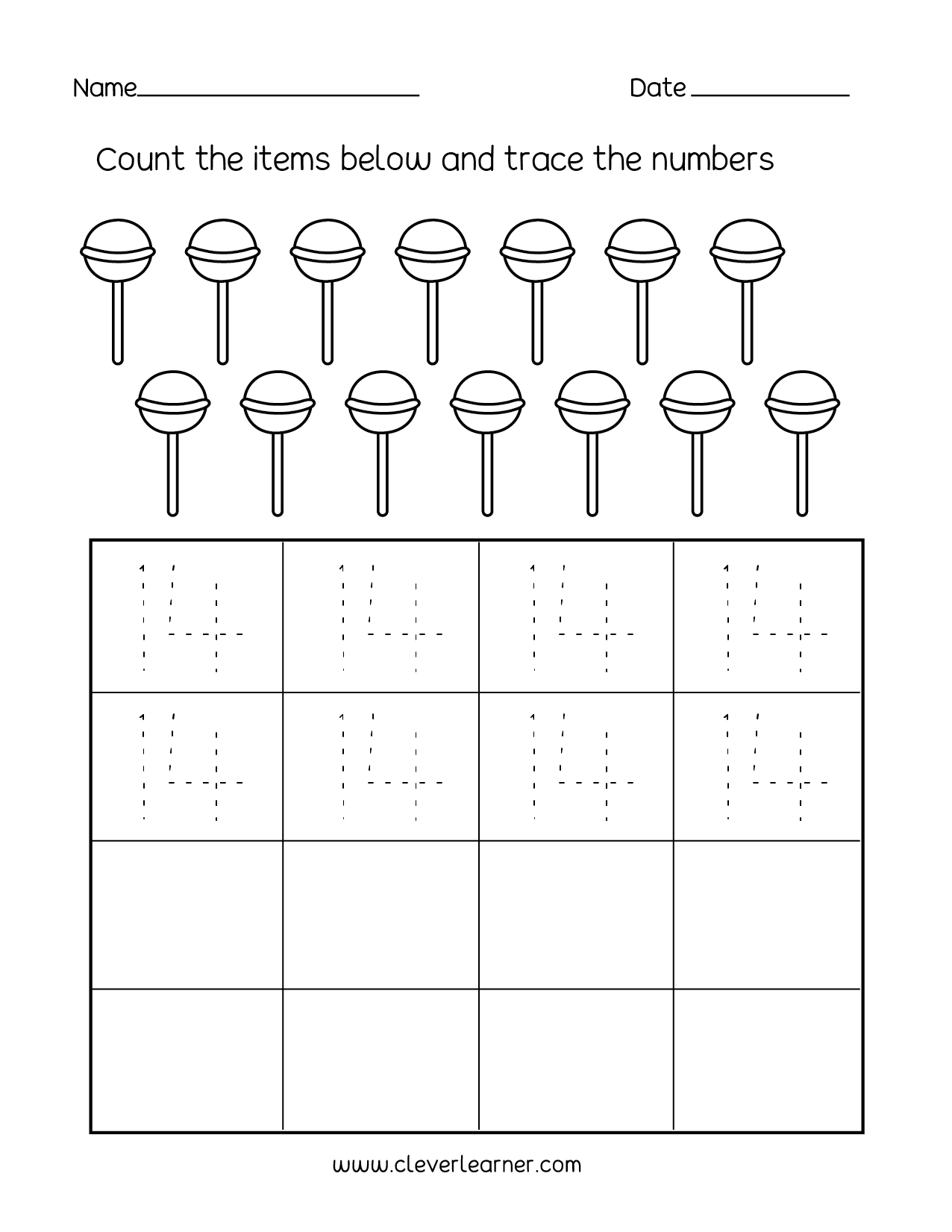 Number 14 Tracing Worksheet Preschool