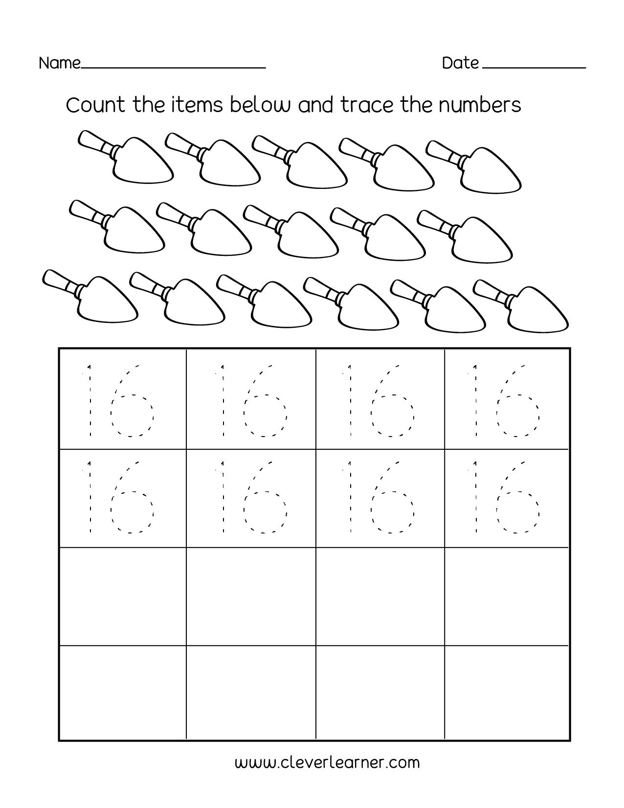 Number 16 Writing Counting And Identification Printable 