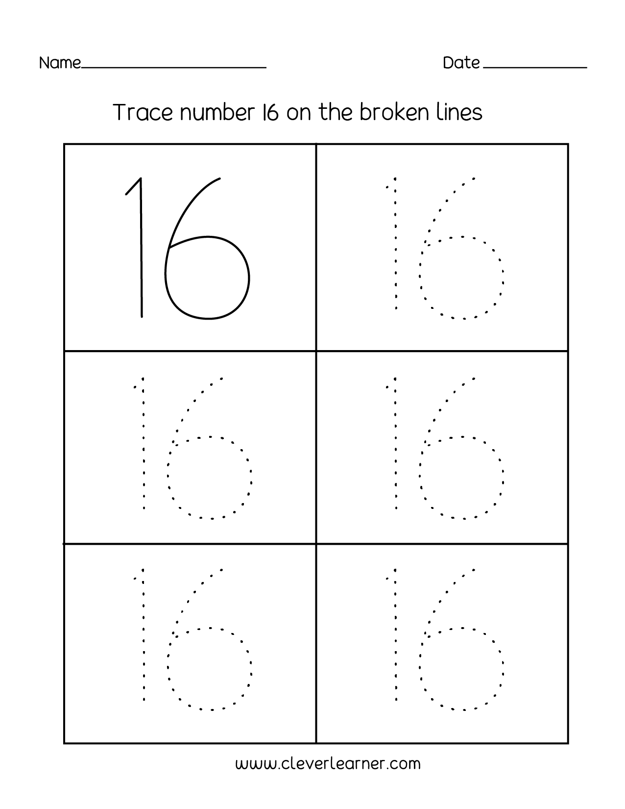 Number 16 Writing Counting And Identification Printable 