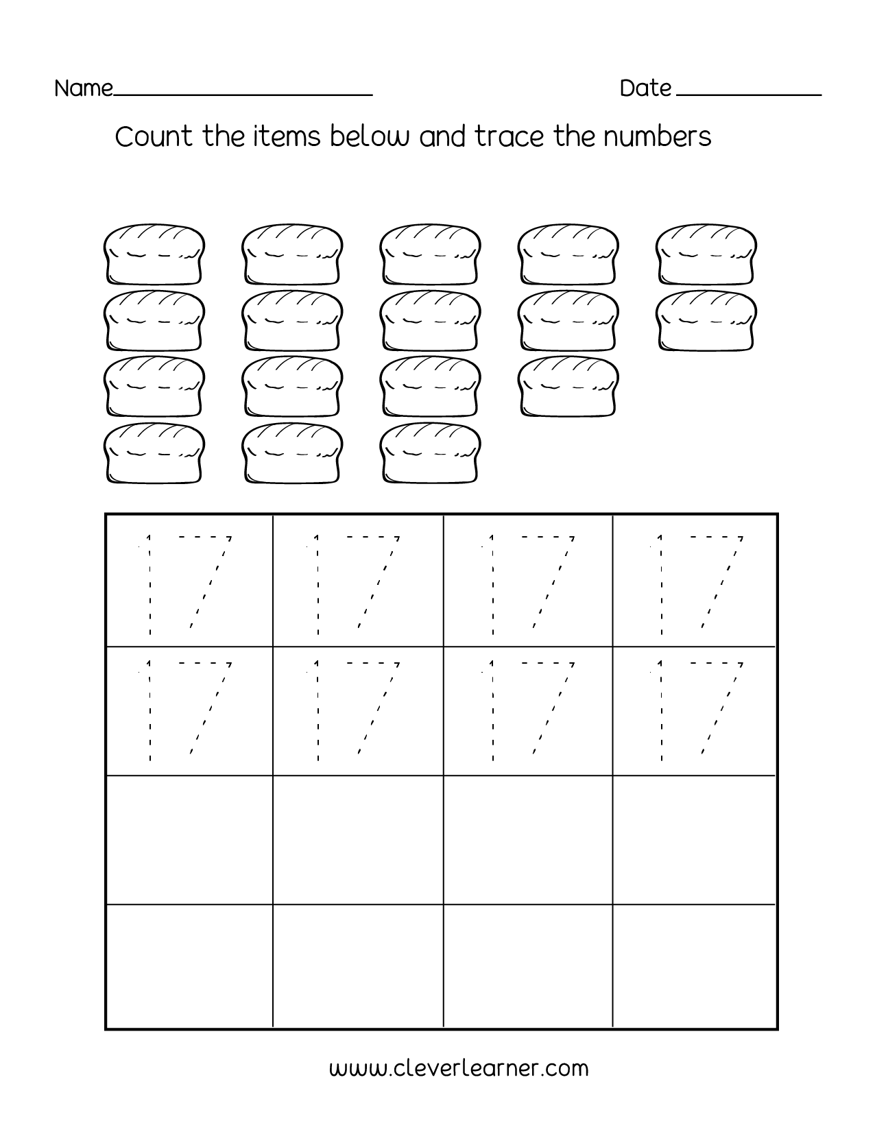 Number 17 Writing Counting And Identification Printable 