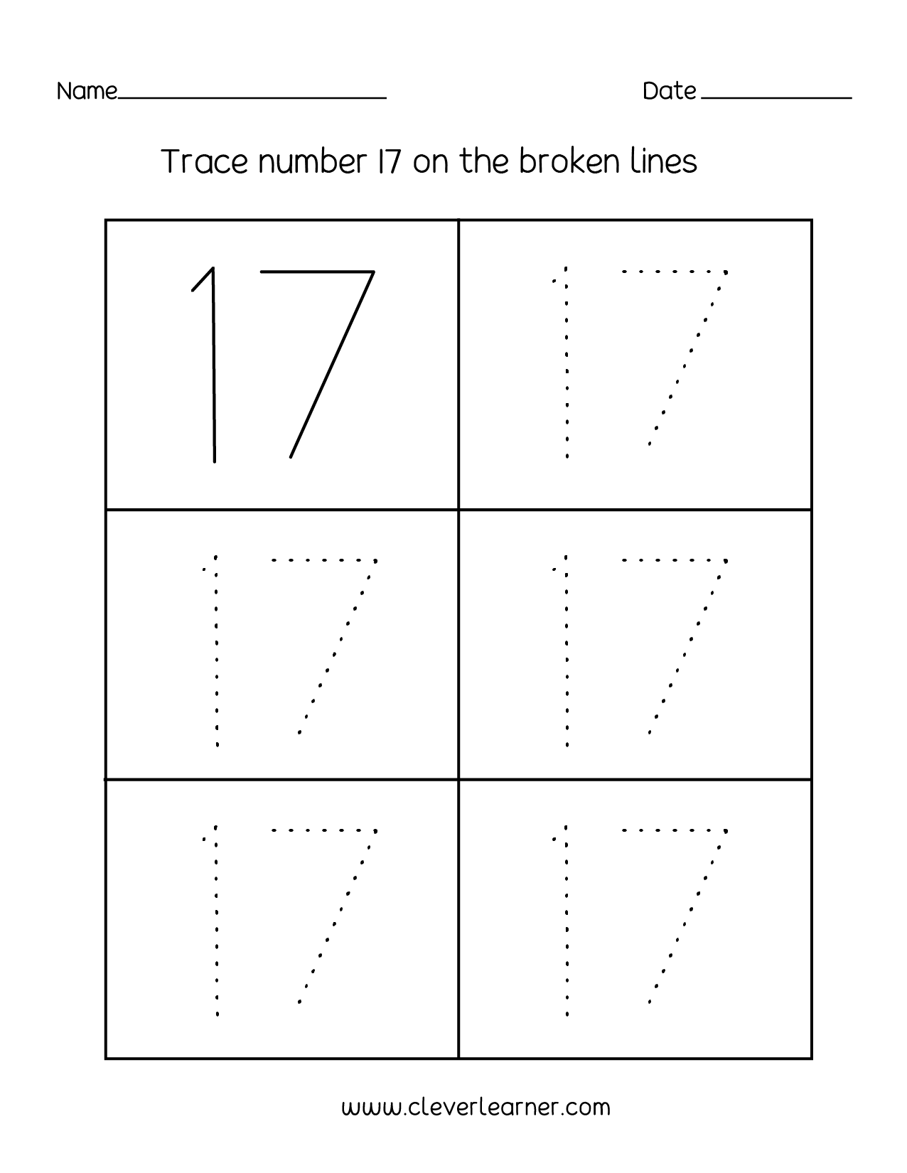Number 17 Writing Counting And Identification Printable 