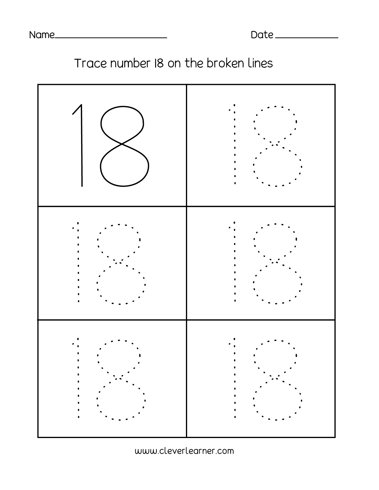 Number 18 Writing Counting And Identification Printable 