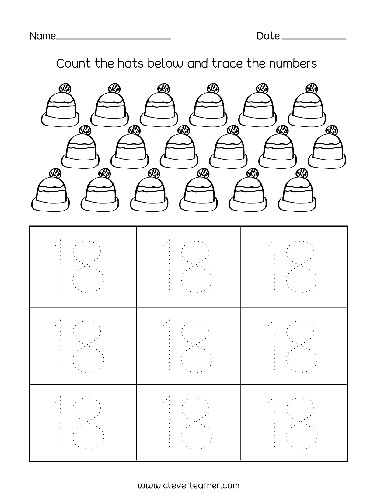 Number 18 Writing Counting And Identification Printable 