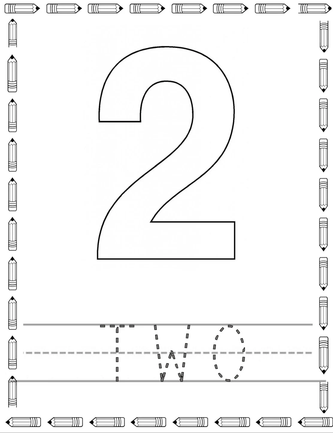 Number 2 Recognition And Tracing Worksheet Pencil Etsy UK