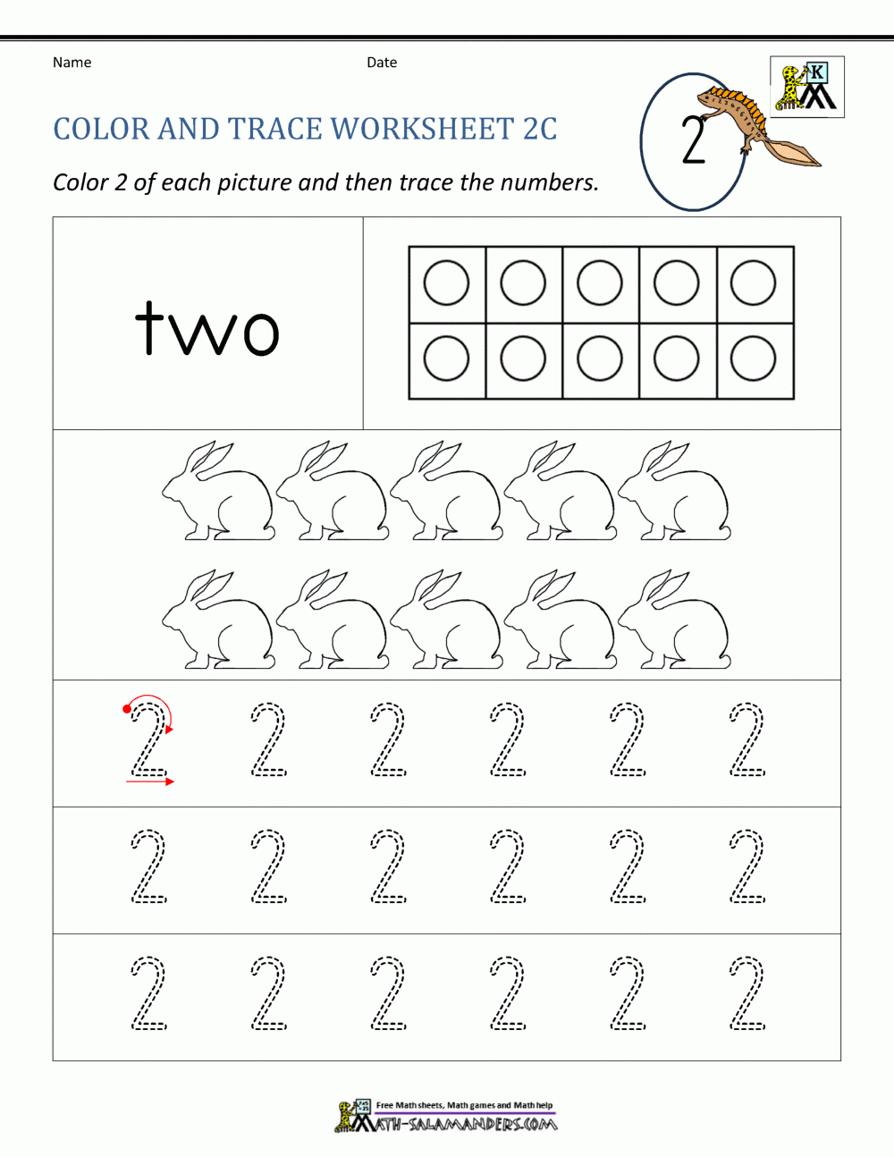 Number Two Tracing Worksheets