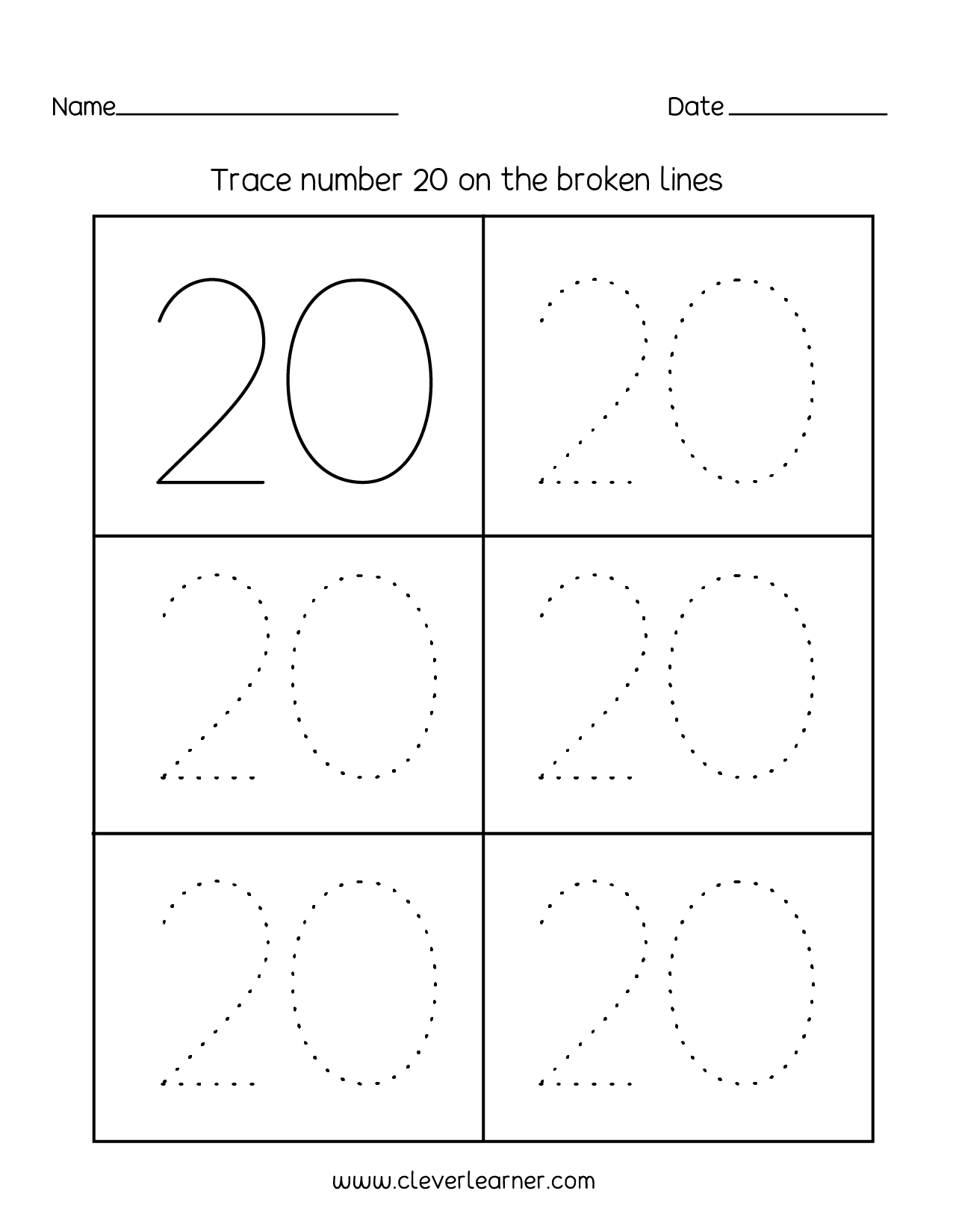 Number 20 Writing Counting And Identification Printable 
