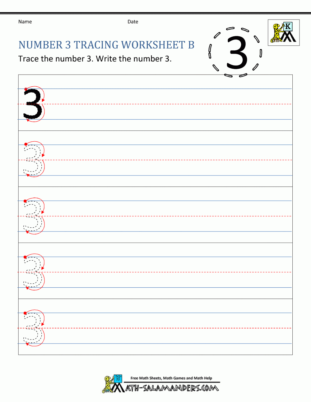 Free Printable Number 3 Tracing Worksheets Free Printable Number 3 Tracing Worksheets