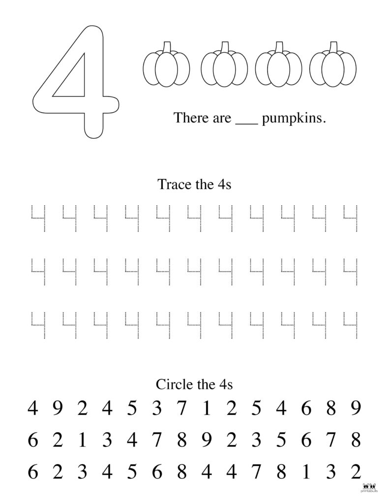 Number 4 Tracing Worksheets 15 FREE Pages Printabulls