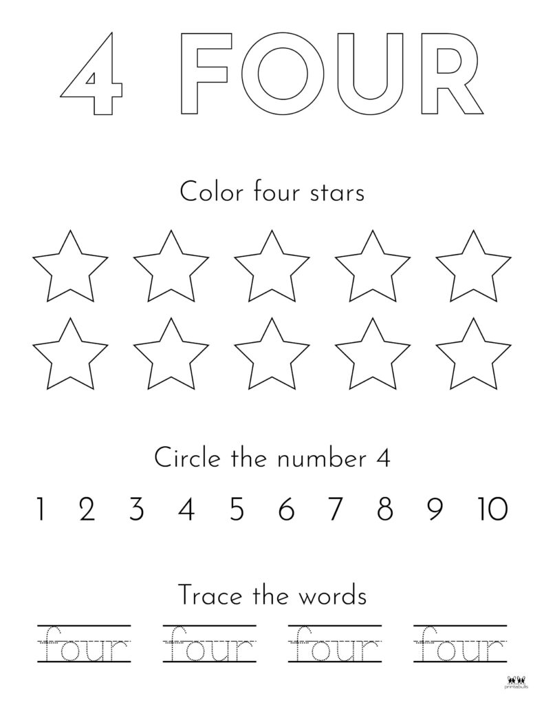 Number 4 Tracing Worksheets 15 FREE Pages Printabulls