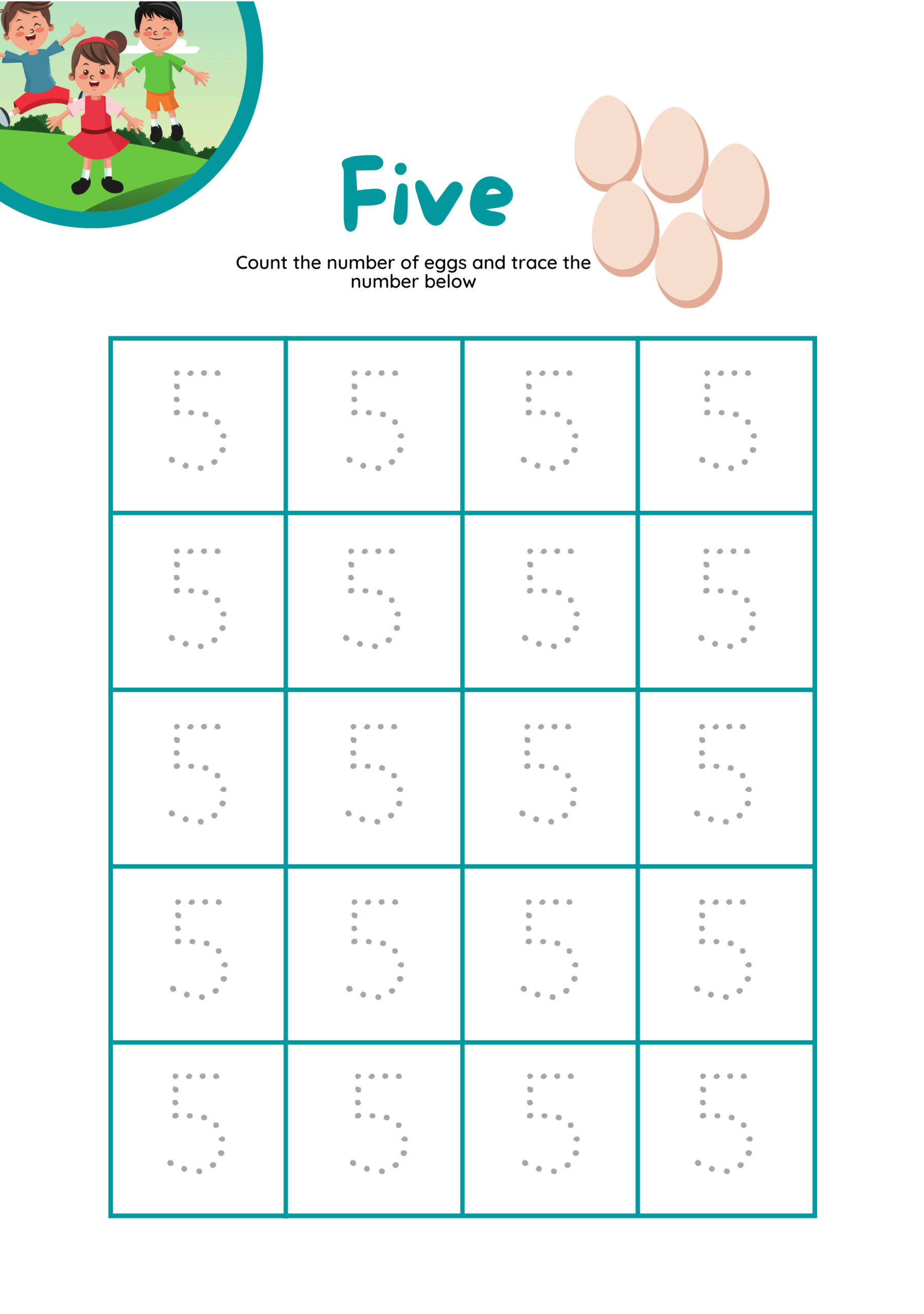 Tracing Number 5 Worksheets
