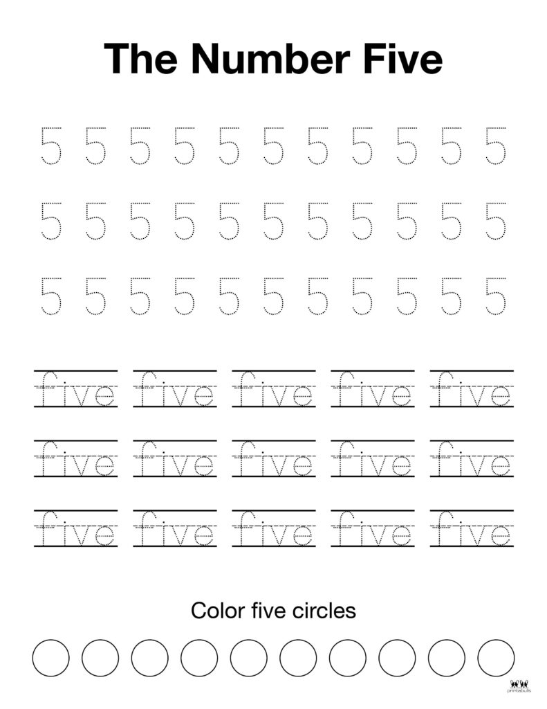 Number 5 Tracing Worksheets 15 FREE Pages Printabulls
