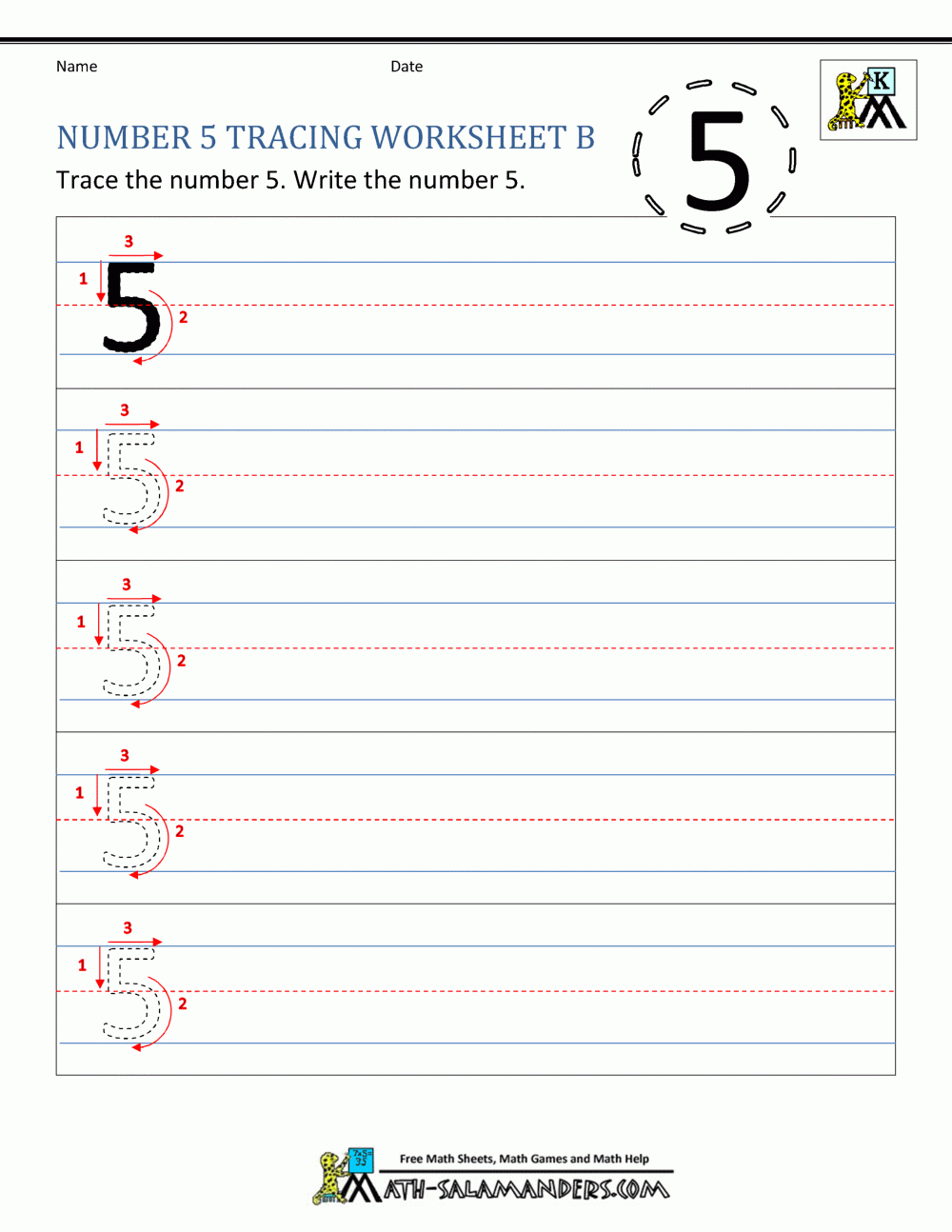 Tracing Number 5 Worksheets For Preschool Tracing Number 5 Worksheets For Preschool