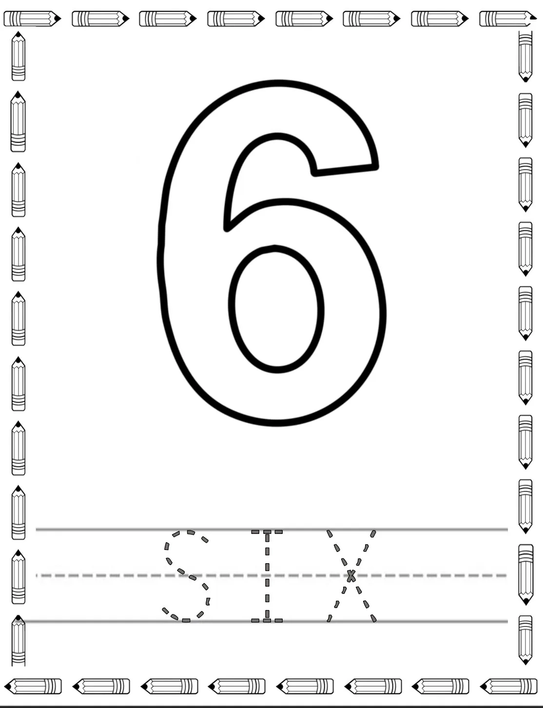 Number 6 Recognition And Tracing Worksheet Pencil Etsy UK
