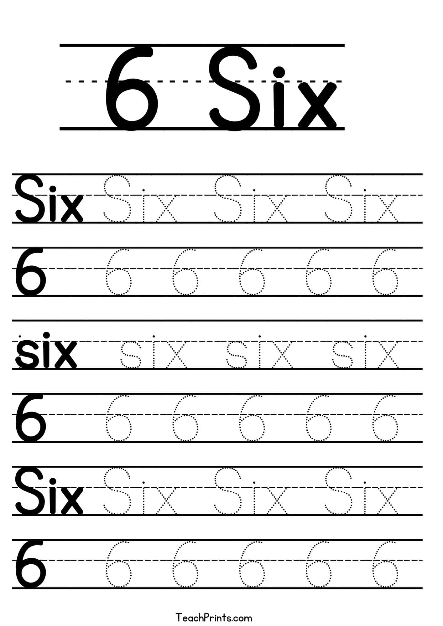 Number 6 Tracing Worksheets Free Printables Teach Prints