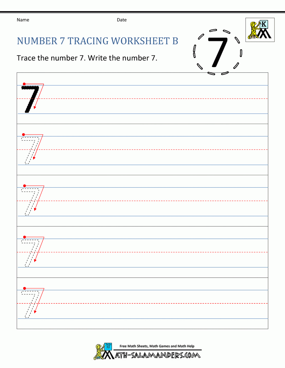 Tracing Number 7 Worksheets For Kindergarten Tracing Number 7 Worksheets For Kindergarten