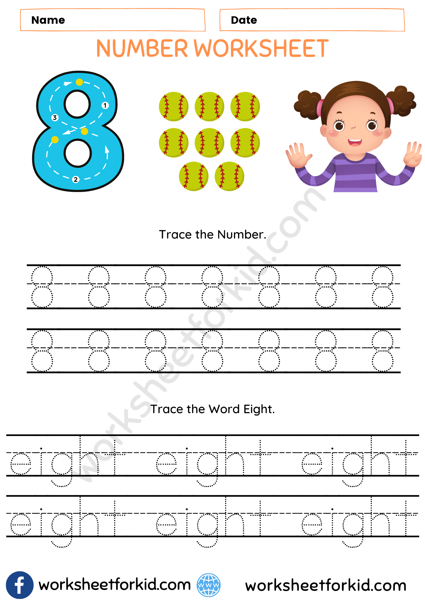 Free Printable Number 8 Tracing Worksheets