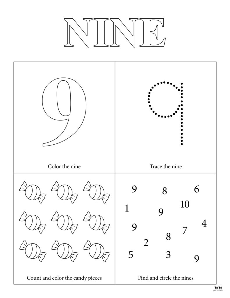 Number 9 Tracing Worksheets