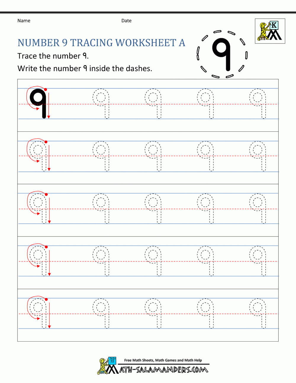 Number 9 Worksheets For Preschool