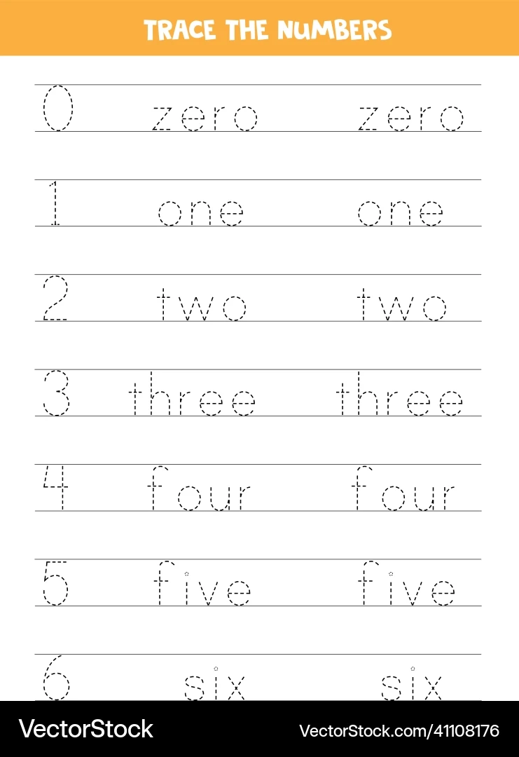 Number And Word Tracing Worksheet For Kids Royalty Free Vector 