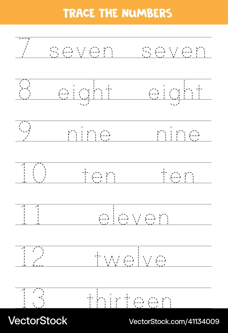 Number And Word Tracing Worksheet Royalty Free Vector VectorStock