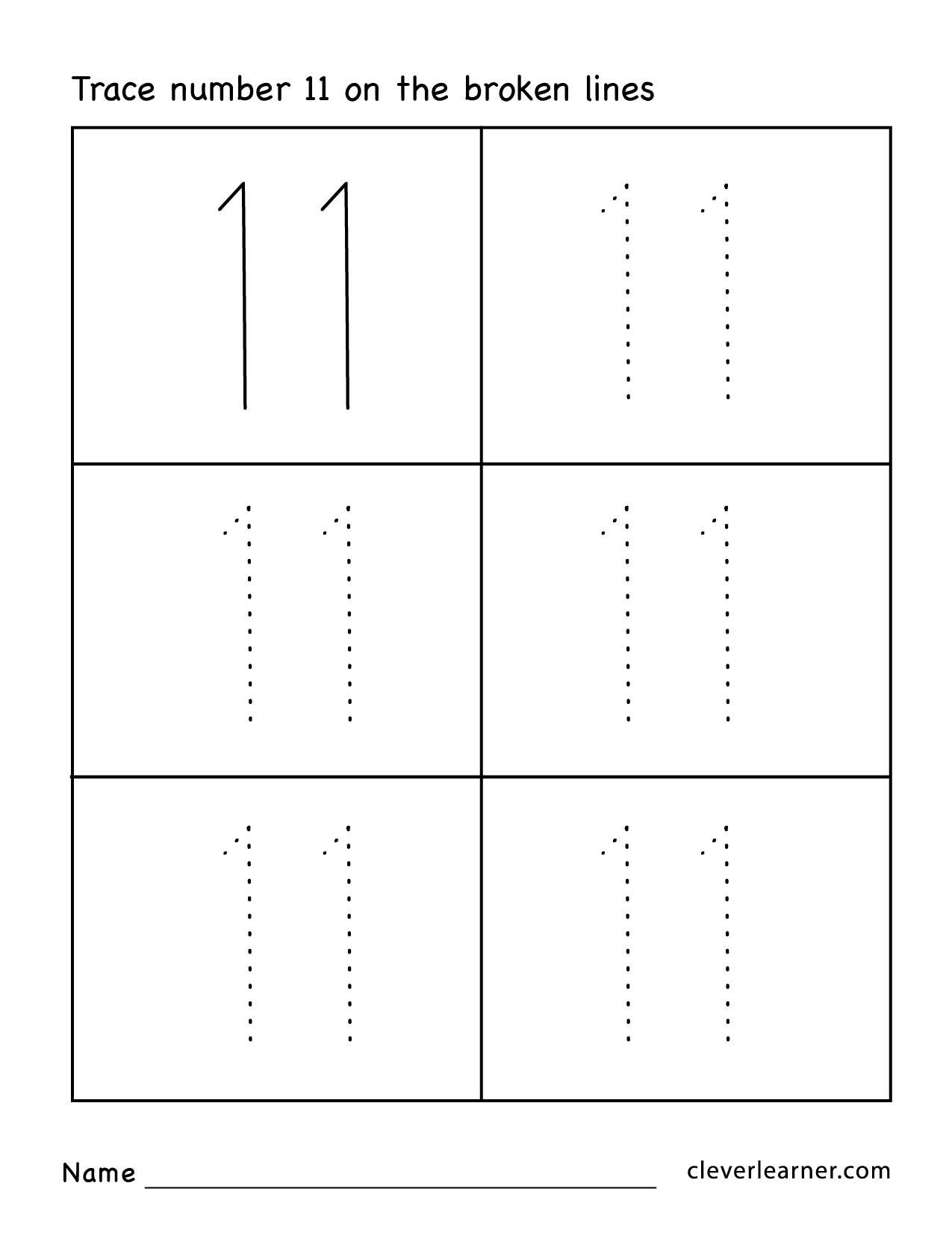 Number Eleven Writing Counting And Identification Printable 