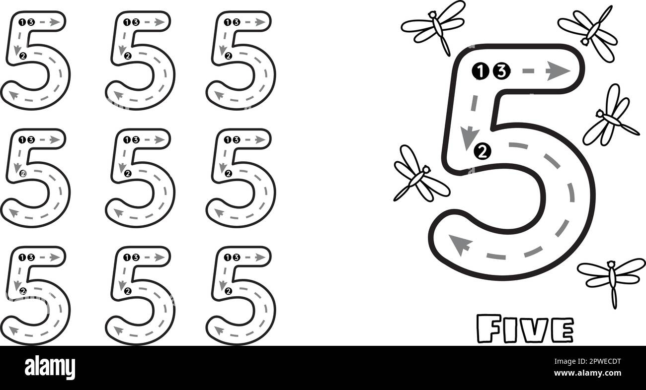 Number Five Trace Practice Worksheet For Prek Kids And Toddlers 