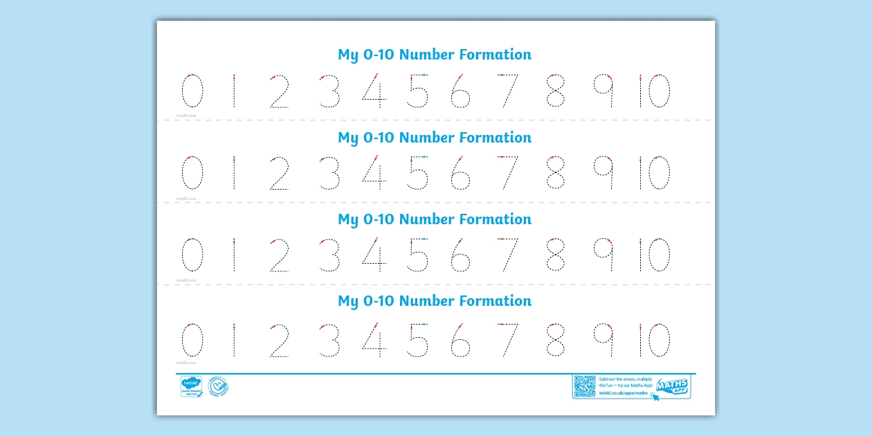 Number Formation Tracing Strips 0 10
