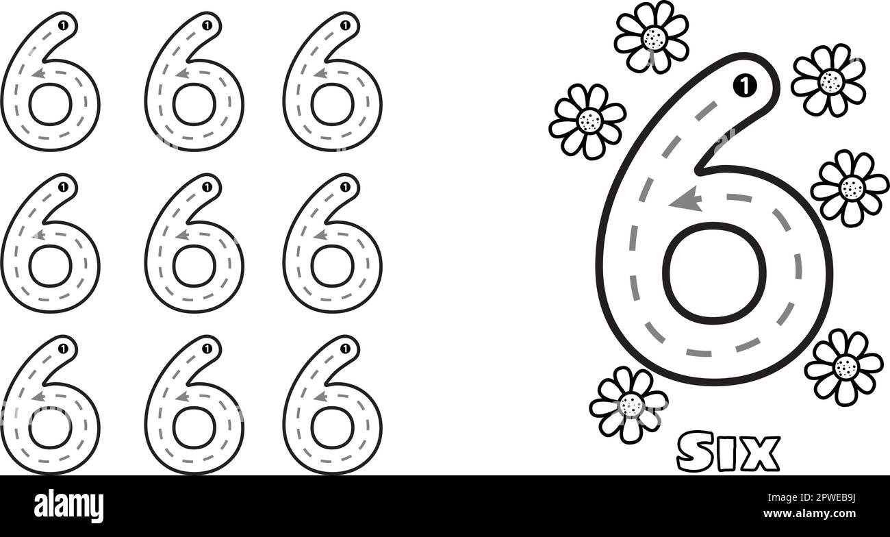 Number Six Trace Practice Worksheet For Prek Kids And Toddlers 