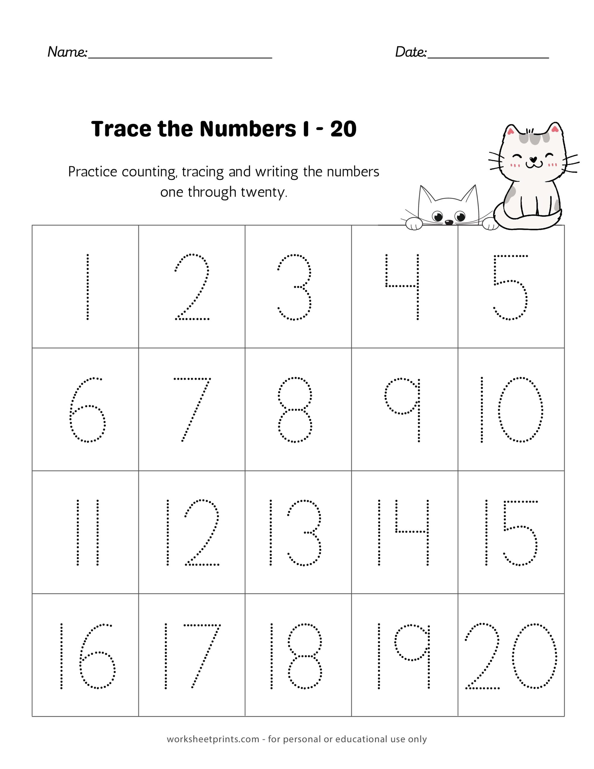 Number Tracing 1 20 Preschool And Kindergarten Worksheets