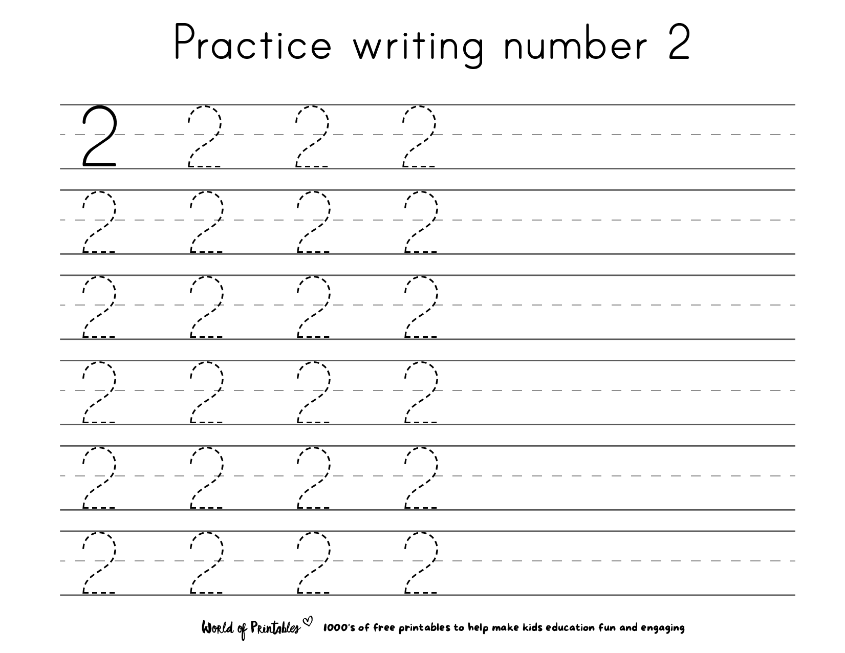 Tracing Number 2 Printable