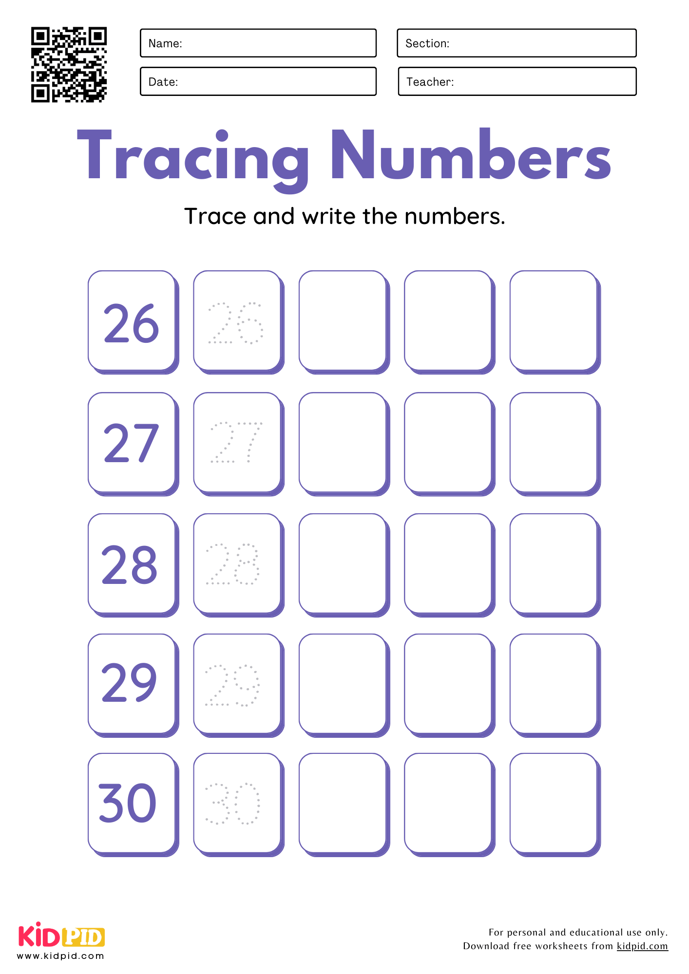 Number 26 Tracing Worksheet