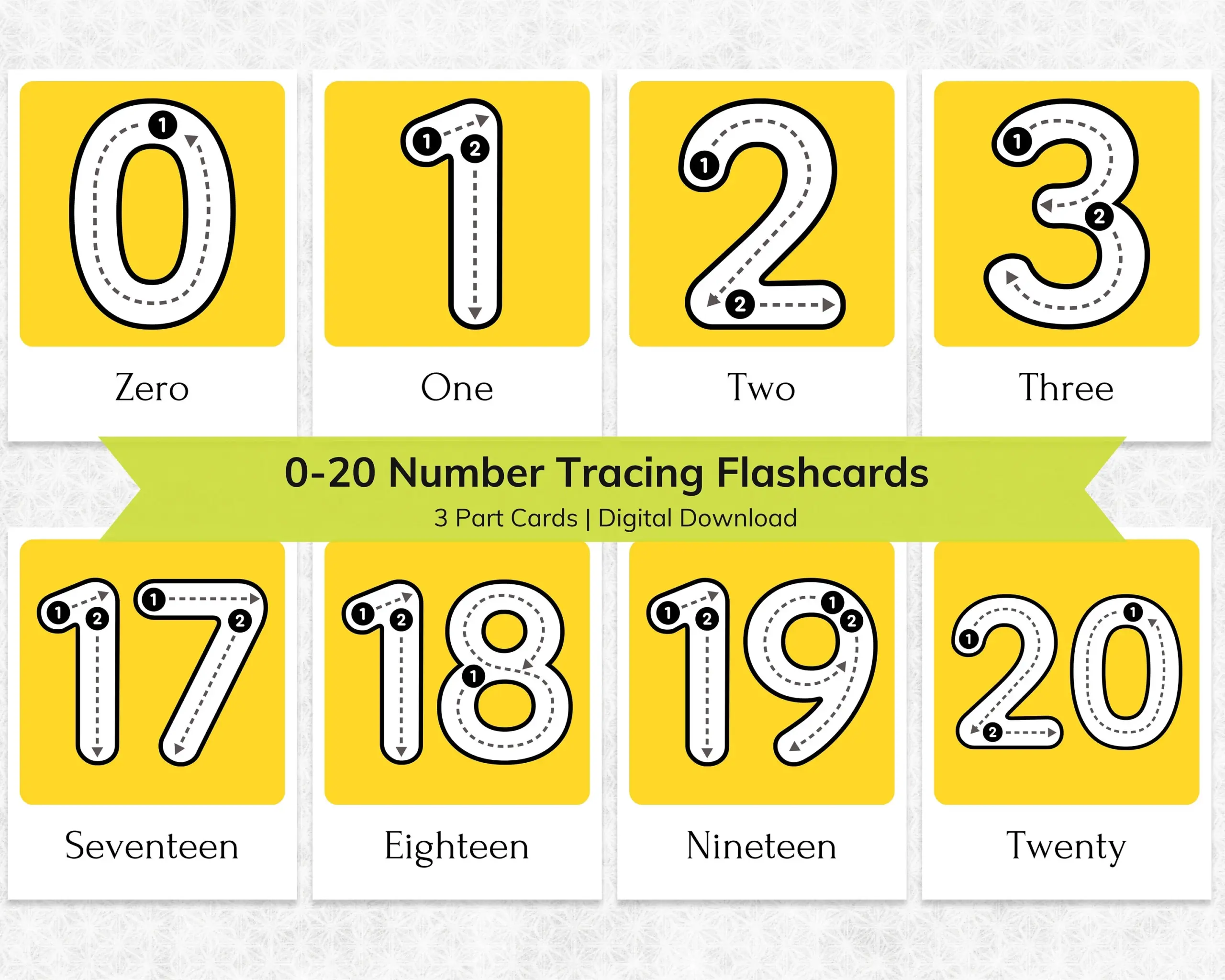 Number Tracing Flashcards Montessori 3 part Cards digital 