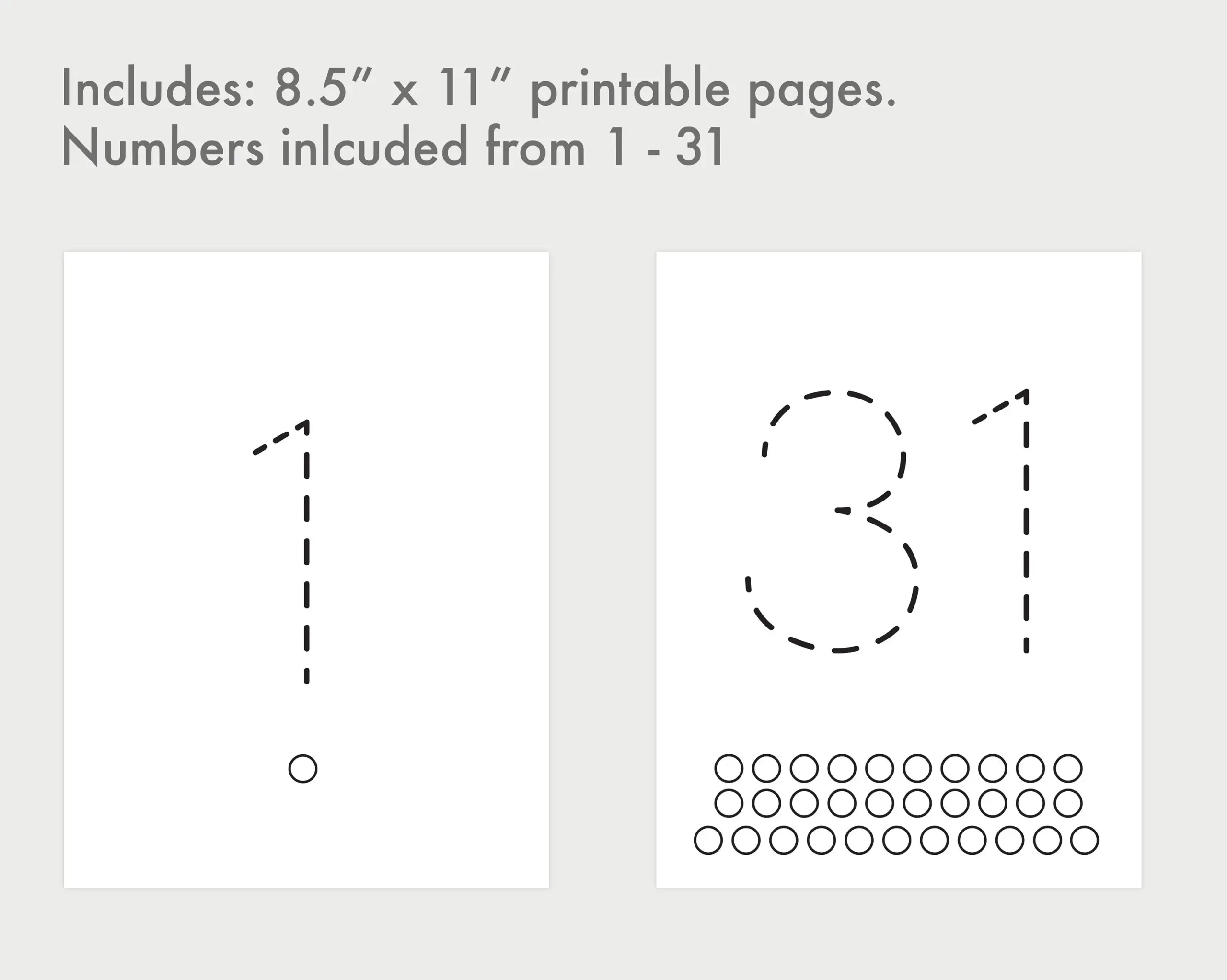 Number Tracing Numbers 1 31 Traceable Monthly Numbers Counting 