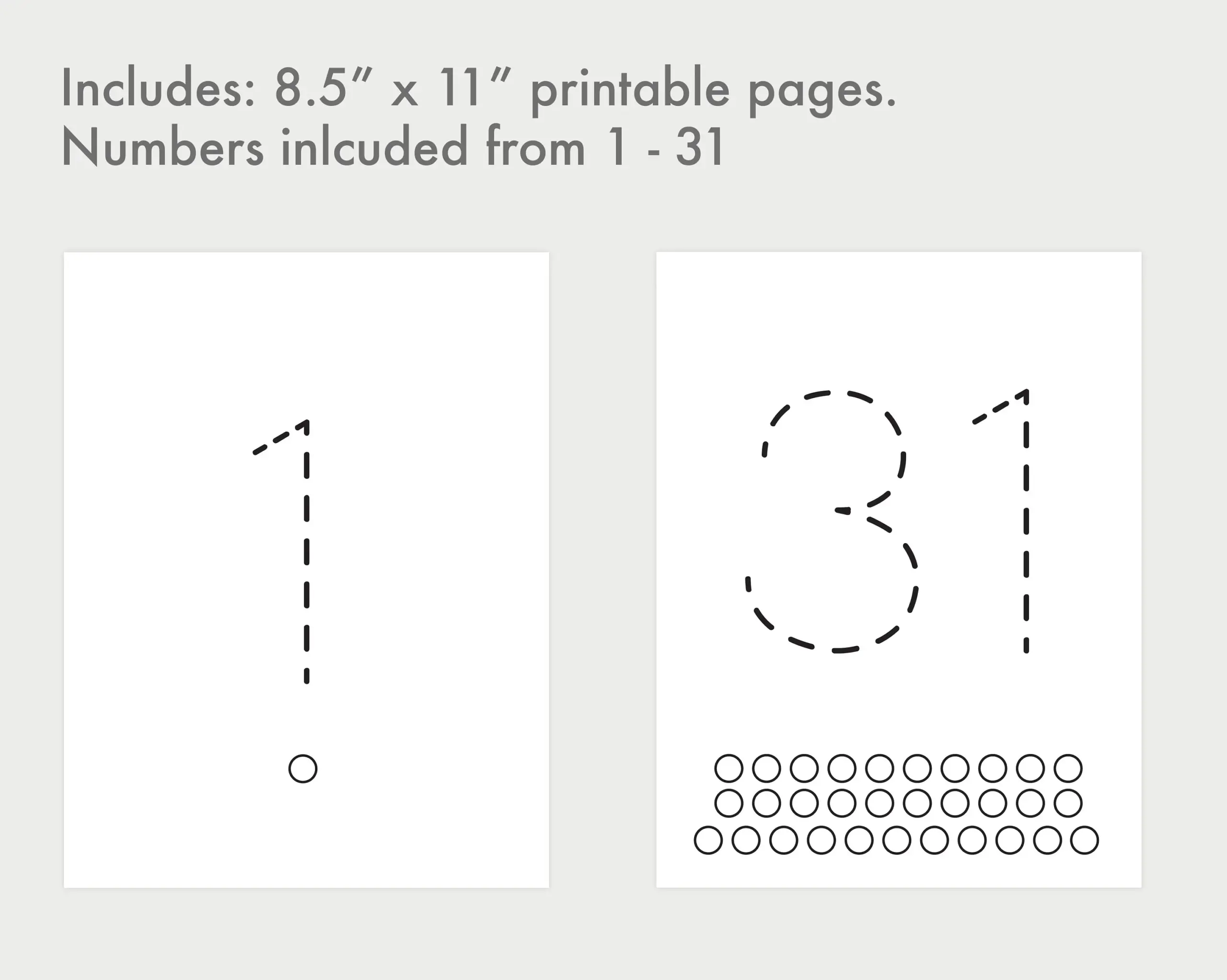 Number Tracing Numbers 1 31 Traceable Monthly Numbers Counting 