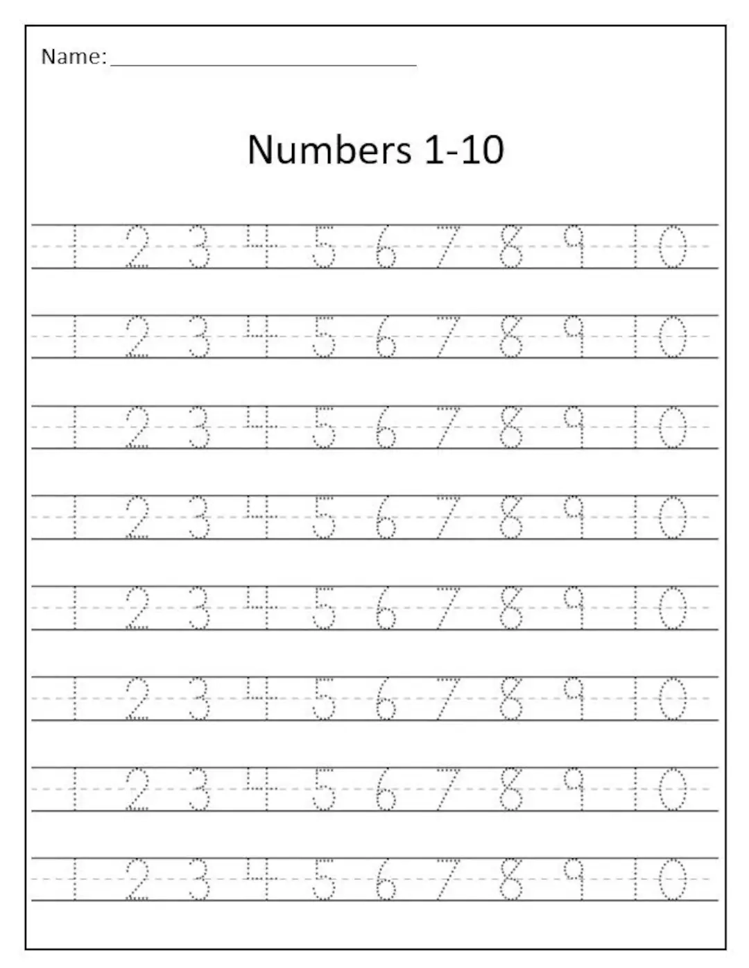 Number Tracing Worksheet 1 10 Etsy UK