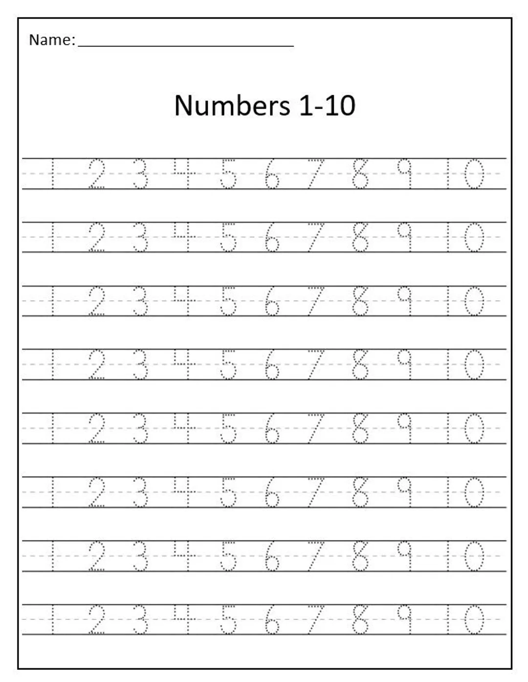 Number Formation Tracing Sheets