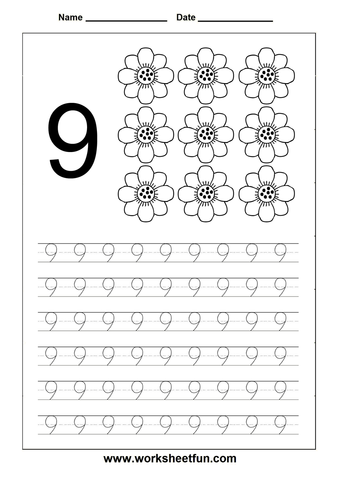 Number Tracing Worksheet 9