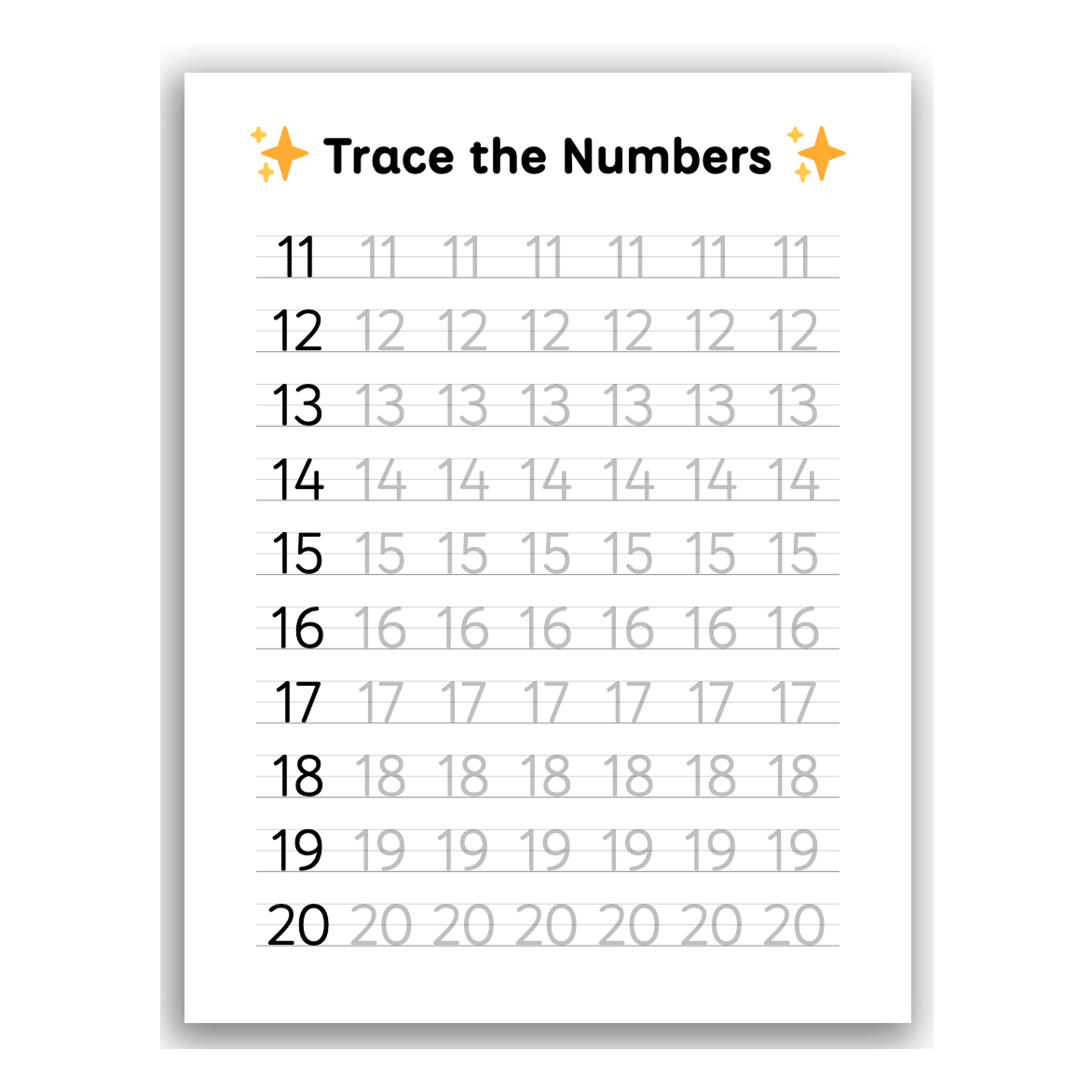 11 To 20 Tracing Worksheet