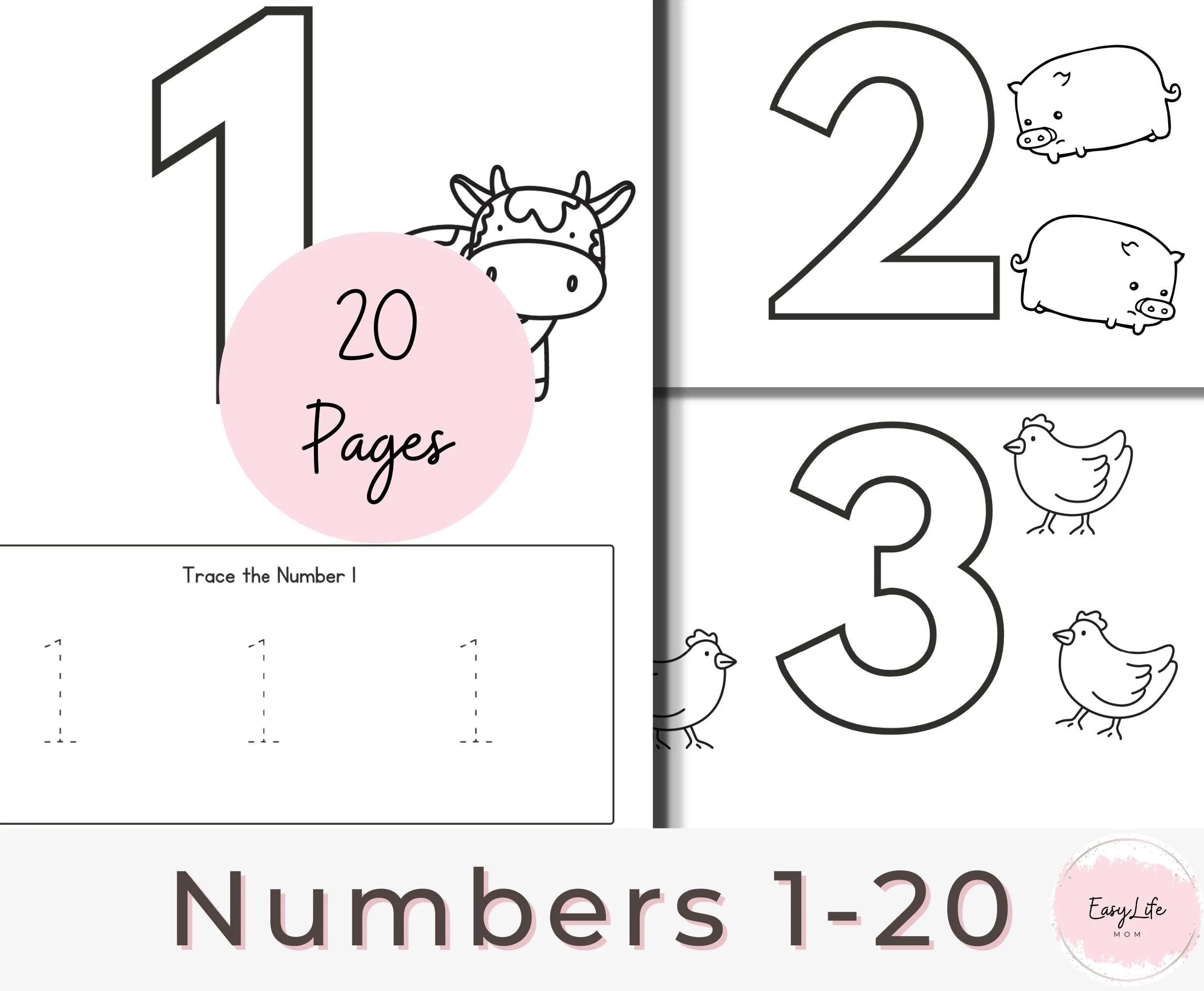 Number Tracing Worksheets 1 20 Preschool Math Coloring PDF Number Tracing Worksheets 1 20 Preschool Math Coloring PDF