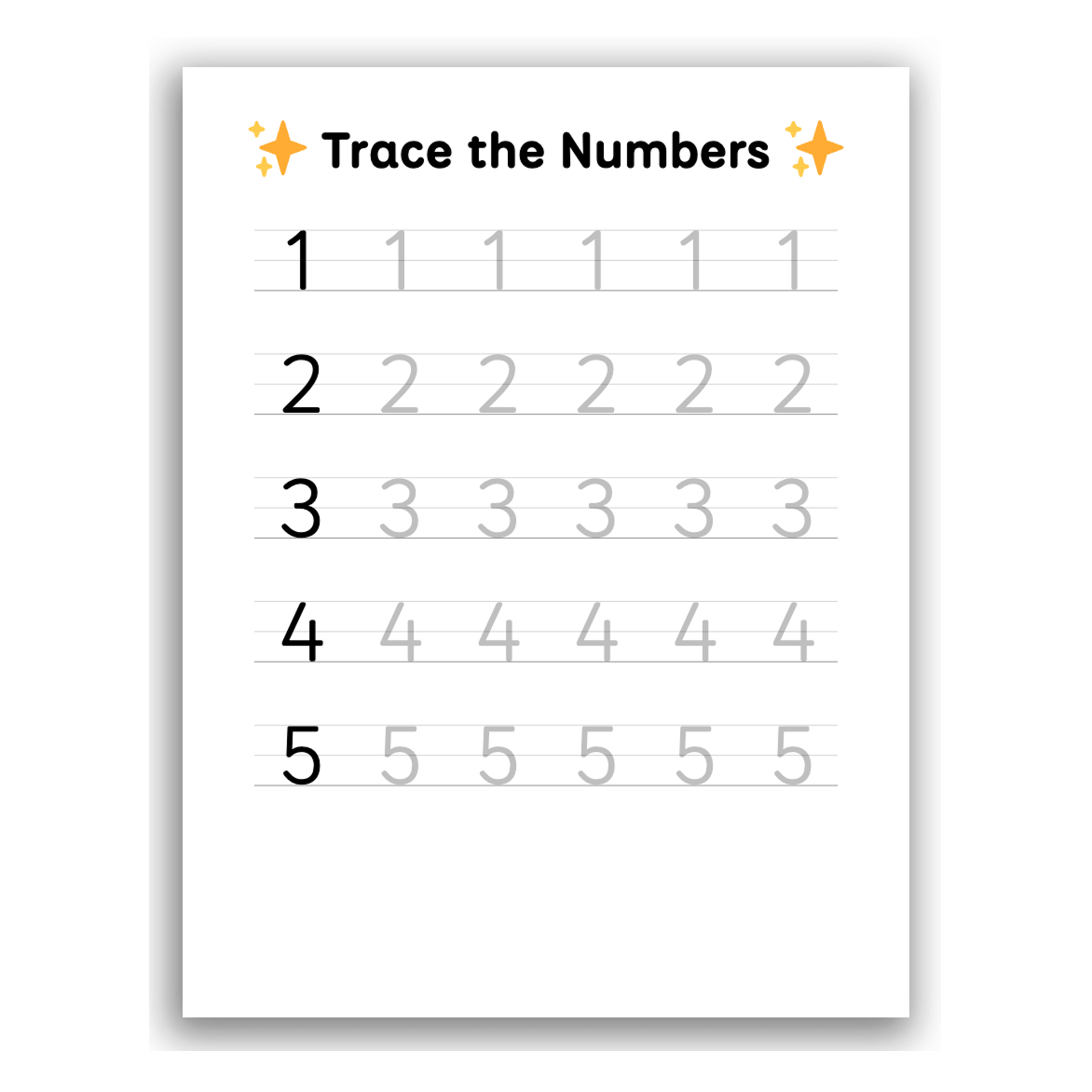 Free Number Tracing Worksheets 1-5