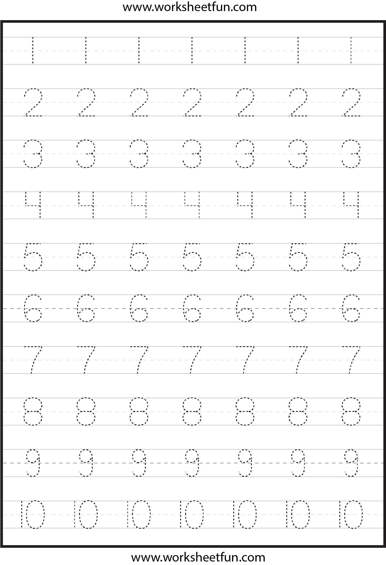 Number Tracing Worksheets For Kindergarten 1 10 Ten Worksheets 