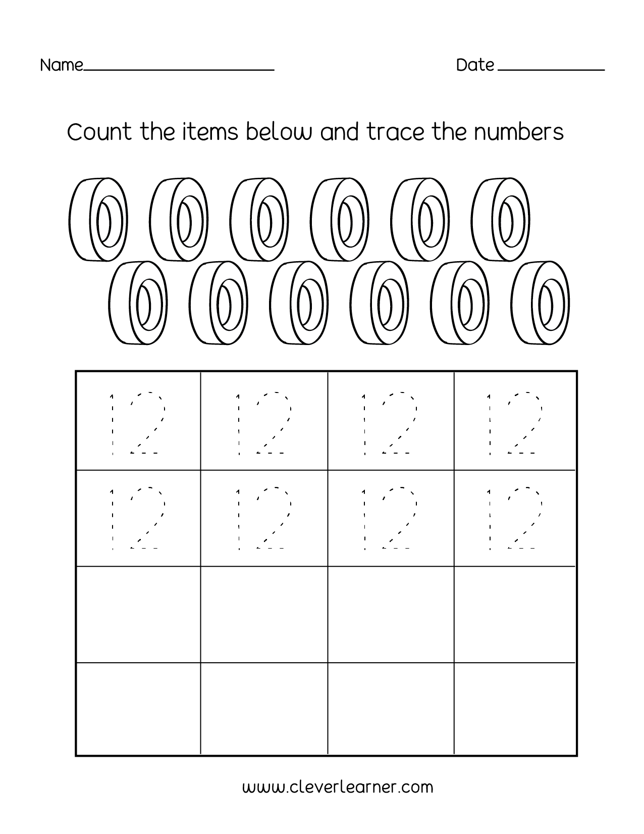Number Twelve Writing Counting And Identification Printable 