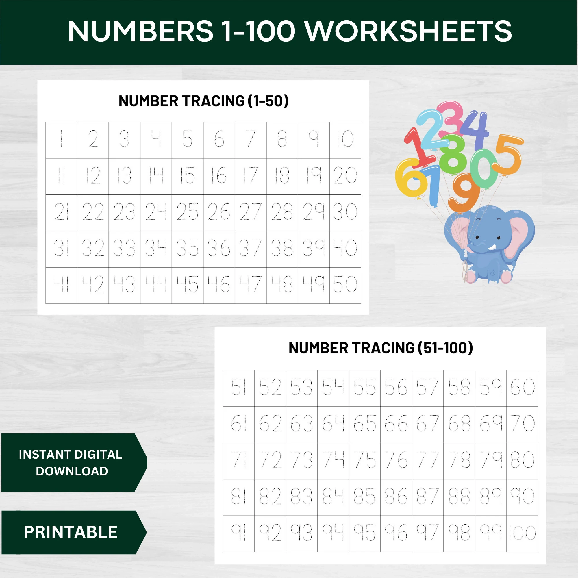1-100 Number Tracing