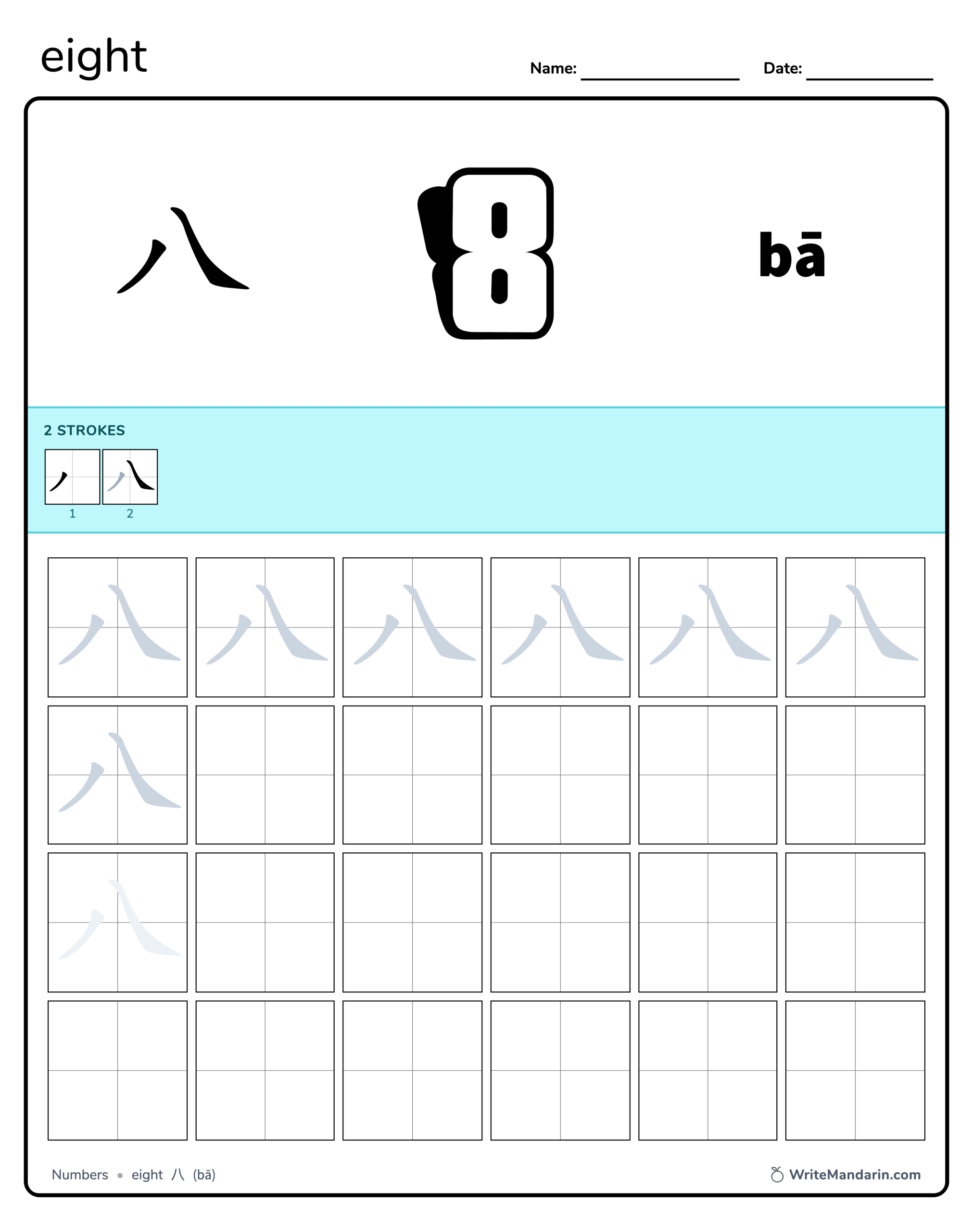 Numbers Zero Chinese Writing Worksheet WriteMandarin